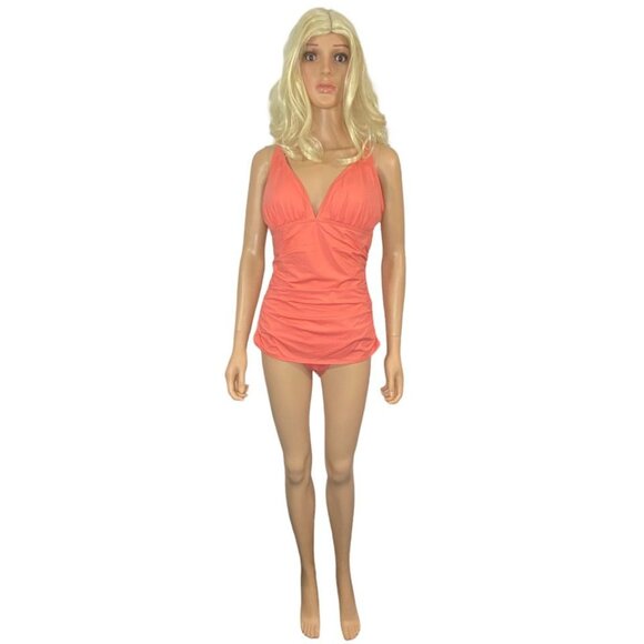 Tommy Bahama Pearl Over-the-Shoulder V-Neck One-Piece Swimsuit in Coral Size 16 - Picture 9 of 10